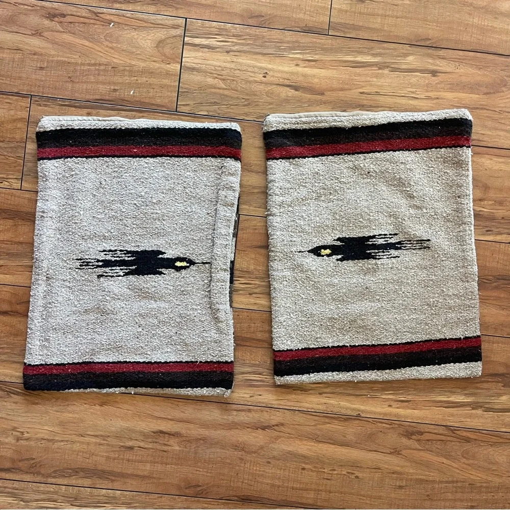 Handwoven Cream Southwestern Accent Rugs with Black and Red Stripe Set Of 2